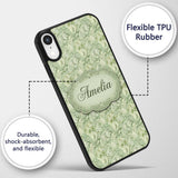 Elegant Sage Green Ornamental Damask Seamless Custom Name Protective Phone Case Mobile Cover Durable Everyday Smartphone Shock Resistant