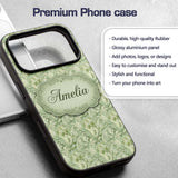 Elegant Sage Green Ornamental Damask Seamless Custom Name Protective Phone Case Mobile Cover Durable Everyday Smartphone Shock Resistant