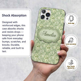 Elegant Sage Green Ornamental Damask Seamless Custom Name Protective Phone Case Mobile Cover Durable Everyday Smartphone Shock Resistant