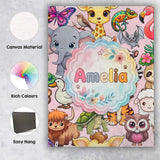 Personalised Name Cute Cartoon Jungle Custom Modern Room Accent Creative Decorator Style Canvas Wall Art Print Decor Picture Ready to Hang