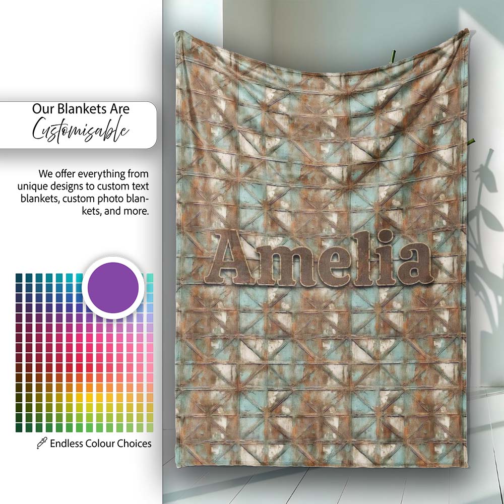 Rustic Geometric Metal Texture Seamless Pattern Weathered  Personalised Custom Name Super Soft Fleece Blanket Bed Sofa Throw