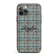 Vintage Blue Tile Metal Grid Seamless Pattern Custom Name Protective Phone Case Mobile Cover Durable Everyday Smartphone Shock Resistant