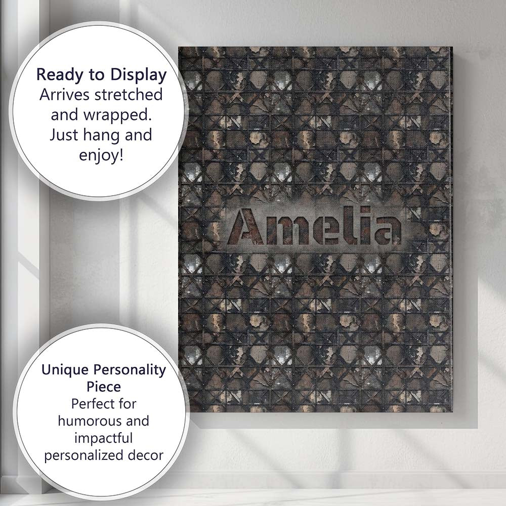 Personalised Name Dark Industrial Metal Custom  Modern Room Accent Elegant Feature Canvas Wall Art Print Decor Picture Ready to Hang