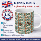 Personalized Custom Name Abstract Moroccan Tile Watercolor Seamless Pattern Rustic Artistic 11oz Ceramic Coffee Tea Mug White Large Handle