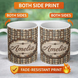 Personalized Custom Name Distressed Metal Panel Grid Seamless Pattern Vintage Industrial 11oz Ceramic Coffee Tea Mug White Large Handle