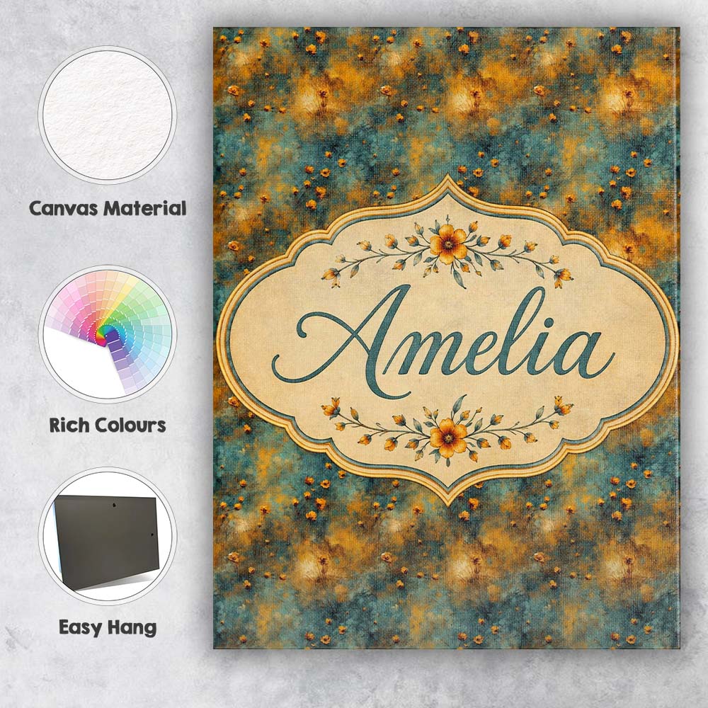 Personalised Name Abstract Floral Grunge Custom  Unique Gift Idea Elegant Feature Canvas Wall Art Print Decor Picture Ready to Hang