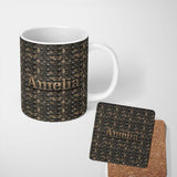 Personalized Custom Name Dark Riveted Metal Grid Seamless Pattern Industrial Steampunk 11oz Ceramic Coffee Tea Mug White Large Handle