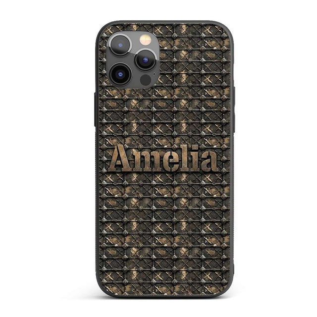 Dark Riveted Metal Grid Seamless Printed Design Custom Name Protective Phone Case Mobile Cover Durable Everyday Smartphone Shock Resistant