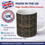 Personalized Custom Name Dark Riveted Metal Grid Seamless Pattern Industrial Steampunk 11oz Ceramic Coffee Tea Mug White Large Handle