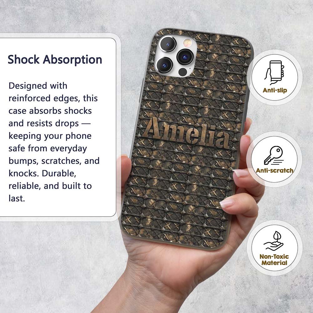 Dark Riveted Metal Grid Seamless Printed Design Custom Name Protective Phone Case Mobile Cover Durable Everyday Smartphone Shock Resistant