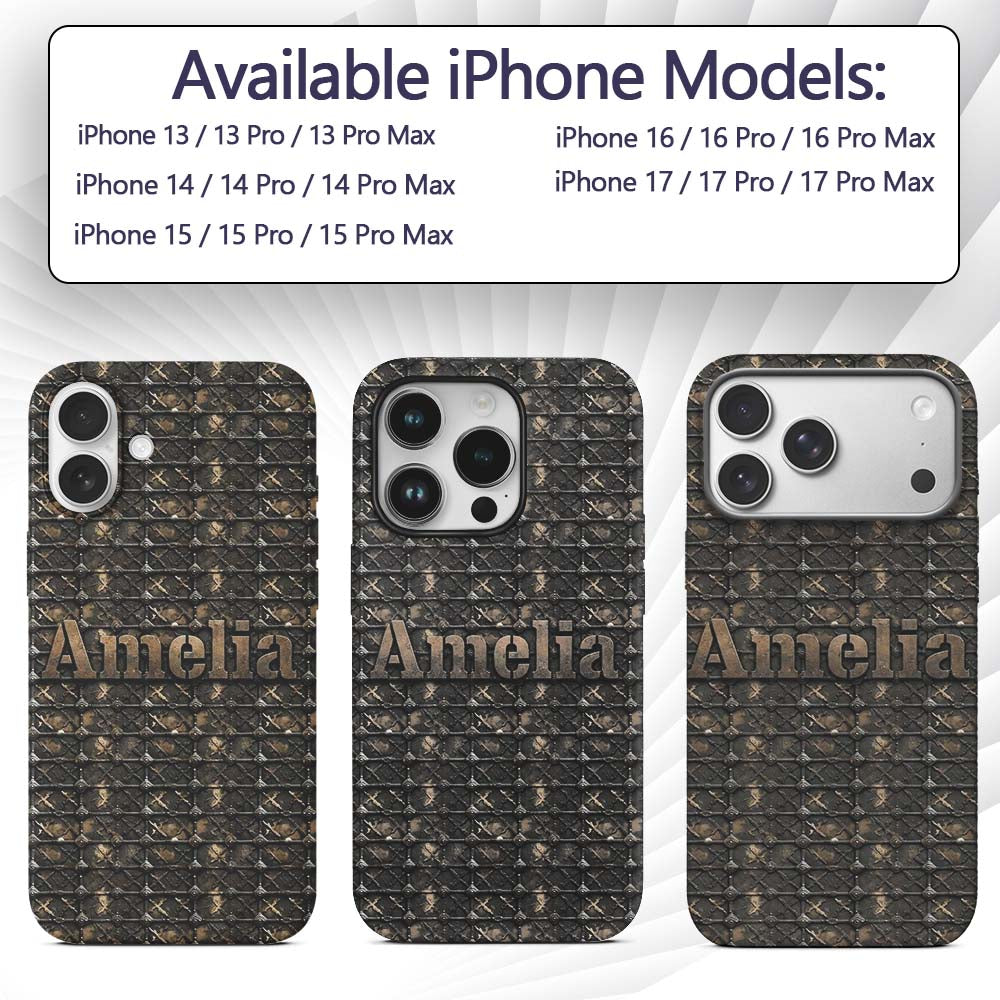 Dark Riveted Metal Grid Seamless Printed Design Custom Name Protective Phone Case Mobile Cover Durable Everyday Smartphone Shock Resistant
