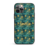 Teal Gold Abstract Texture Decorative Design Custom Name Protective Phone Case Mobile Cover Durable Everyday Smartphone Shock Resistant