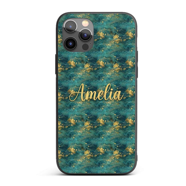 Teal Gold Abstract Texture Decorative Design Custom Name Protective Phone Case Mobile Cover Durable Everyday Smartphone Shock Resistant