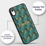 Teal Gold Abstract Texture Decorative Design Custom Name Protective Phone Case Mobile Cover Durable Everyday Smartphone Shock Resistant