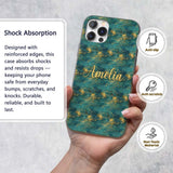 Teal Gold Abstract Texture Decorative Design Custom Name Protective Phone Case Mobile Cover Durable Everyday Smartphone Shock Resistant