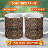 Personalized Custom Name Rusty Diamond Metal Grid Seamless Pattern Industrial Weathered 11oz Ceramic Coffee Tea Mug White Large Handle