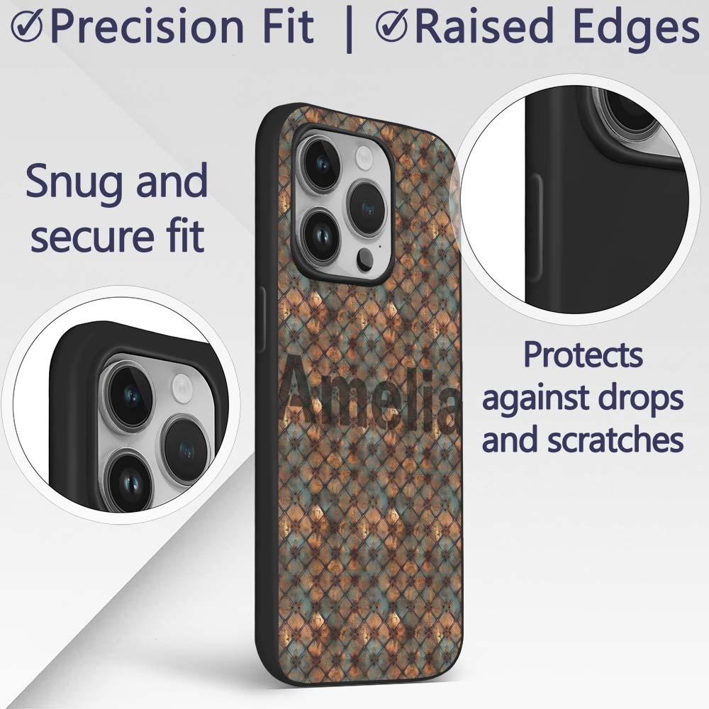 Rusty Diamond Metal Grid Seamless Printed Design Custom Name Protective Phone Case Mobile Cover Durable Everyday Smartphone Shock Resistant