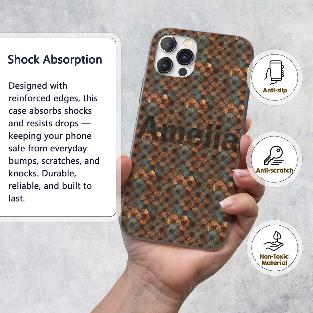 Rusty Diamond Metal Grid Seamless Printed Design Custom Name Protective Phone Case Mobile Cover Durable Everyday Smartphone Shock Resistant