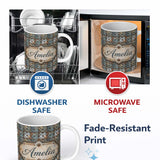 Personalized Custom Name Star Embossed Metal Tile Seamless Pattern Rustic Industrial 11oz Ceramic Coffee Tea Mug White Large Handle
