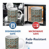 Personalized Custom Name Vintage Blue Floral Tile Seamless Pattern Distressed Ornamental 11oz Ceramic Coffee Tea Mug White Large Handle