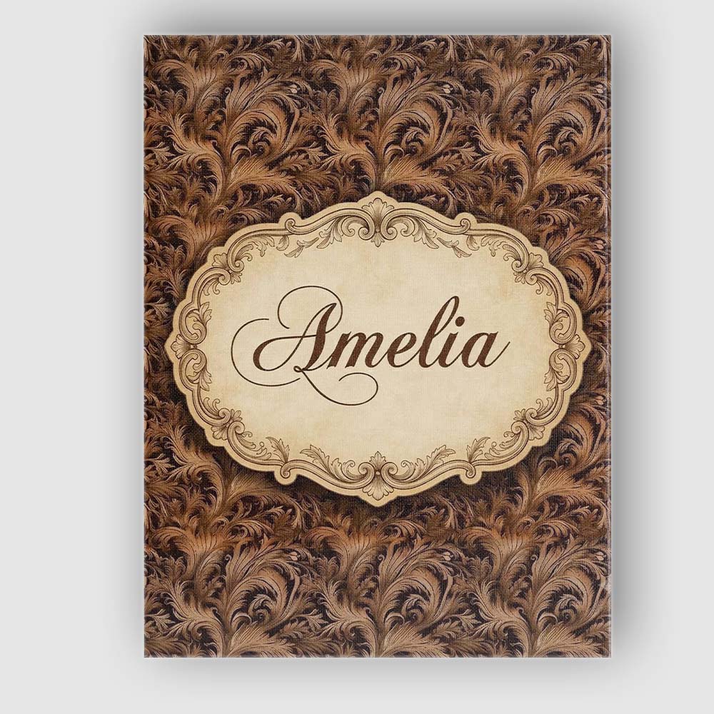 Personalised Name Dark Brown Ornate Damask Custom  Unique Gift Idea Elegant Feature Canvas Wall Art Print Decor Picture Ready to Hang