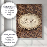Personalised Name Dark Brown Ornate Damask Custom  Unique Gift Idea Elegant Feature Canvas Wall Art Print Decor Picture Ready to Hang