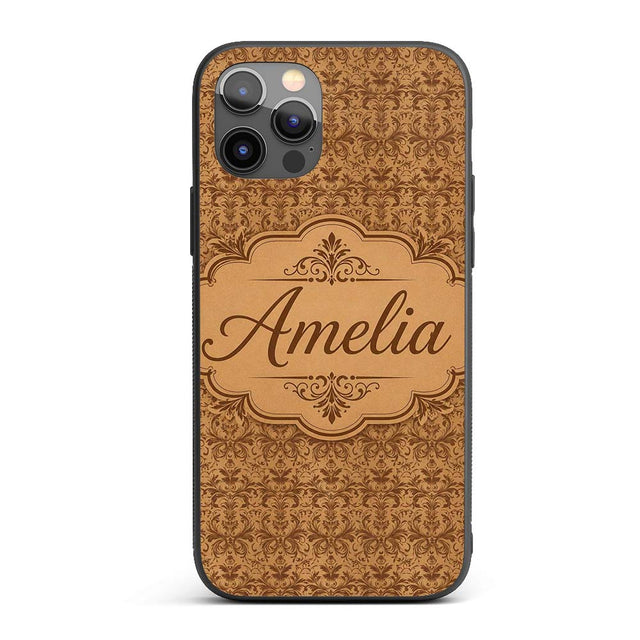 Classic Brown Damask Ornamental Seamless Pattern Custom Name Protective Phone Case Mobile Cover Durable Everyday Smartphone Shock Resistant