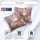 Custom Name Cartoon Jungle Safari Animals Seamless on Light Pink Square Filled Cushion Throw Pillow Sofa Bed Home Decor Zip Washable UK Made