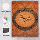 Personalised Name Rust Orange Damask Custom Premium Decorative Design Modern Room Accent Canvas Wall Art Print Decor Picture Ready to Hang