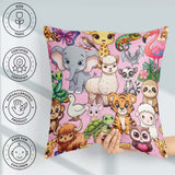 Custom Name Cartoon Jungle Safari Animals Seamless on Light Pink Square Filled Cushion Throw Pillow Sofa Bed Home Decor Zip Washable UK Made