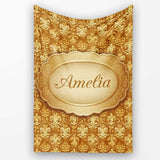 Golden Ornate Damask Seamless Pattern Luxury Vintage Floral Design  Personalised Custom Name Super Soft Fleece Blanket Bed Sofa Throw