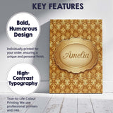 Personalised Name Golden Ornate Damask Custom  Modern Room Accent Elegant Feature Canvas Wall Art Print Decor Picture Ready to Hang