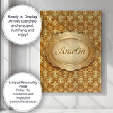 Personalised Name Golden Ornate Damask Custom  Modern Room Accent Elegant Feature Canvas Wall Art Print Decor Picture Ready to Hang
