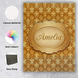 Personalised Name Golden Ornate Damask Custom  Modern Room Accent Elegant Feature Canvas Wall Art Print Decor Picture Ready to Hang