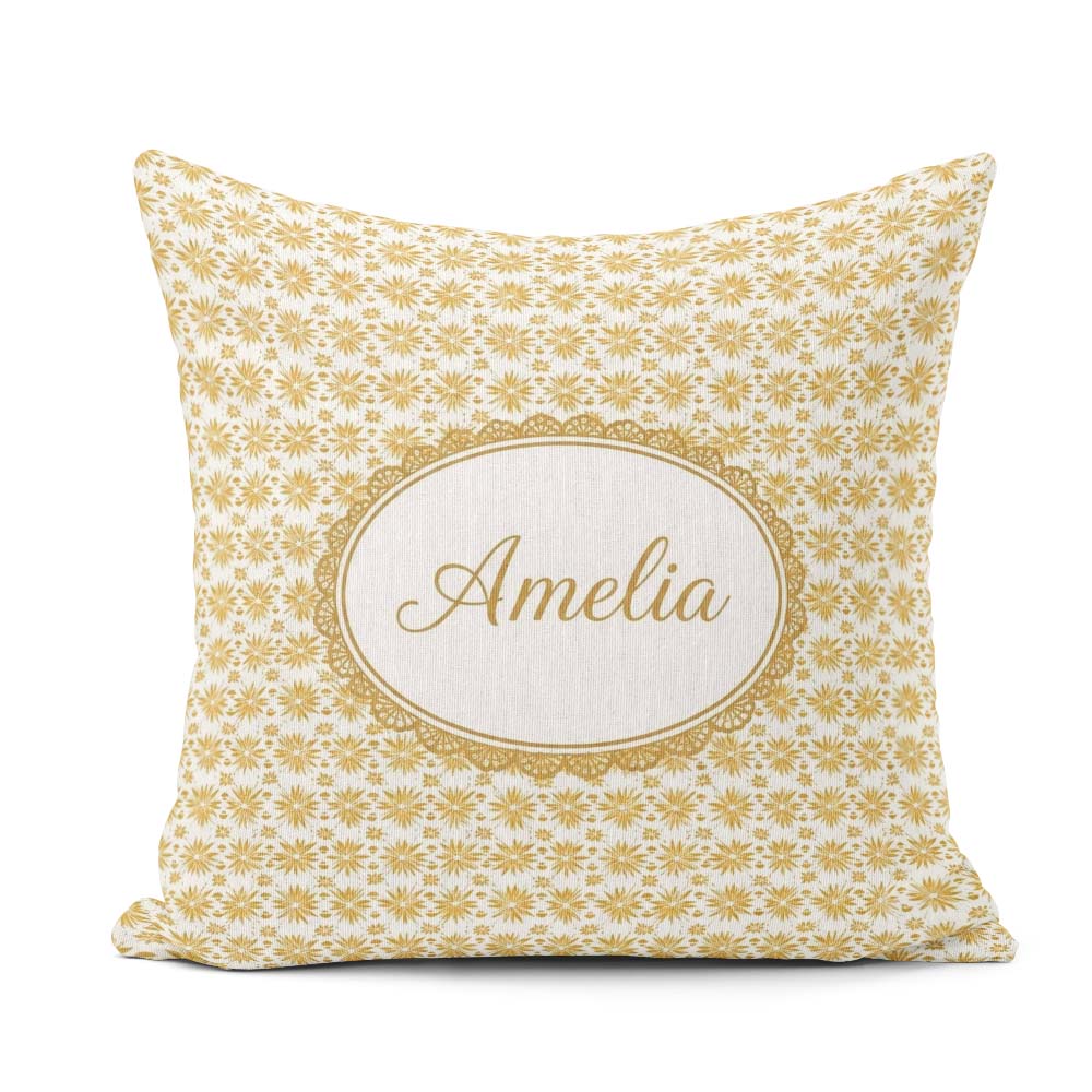 Custom Name Golden Starburst Seamless Pattern Elegant Geometric Square Filled Cushion Throw Pillow Sofa Bed Home Decor Zip Washable UK Made