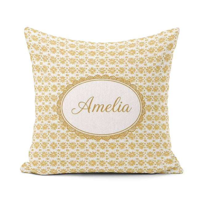 Custom Name Golden Starburst Seamless Pattern Elegant Geometric Square Filled Cushion Throw Pillow Sofa Bed Home Decor Zip Washable UK Made