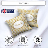 Custom Name Golden Starburst Seamless Pattern Elegant Geometric Square Filled Cushion Throw Pillow Sofa Bed Home Decor Zip Washable UK Made