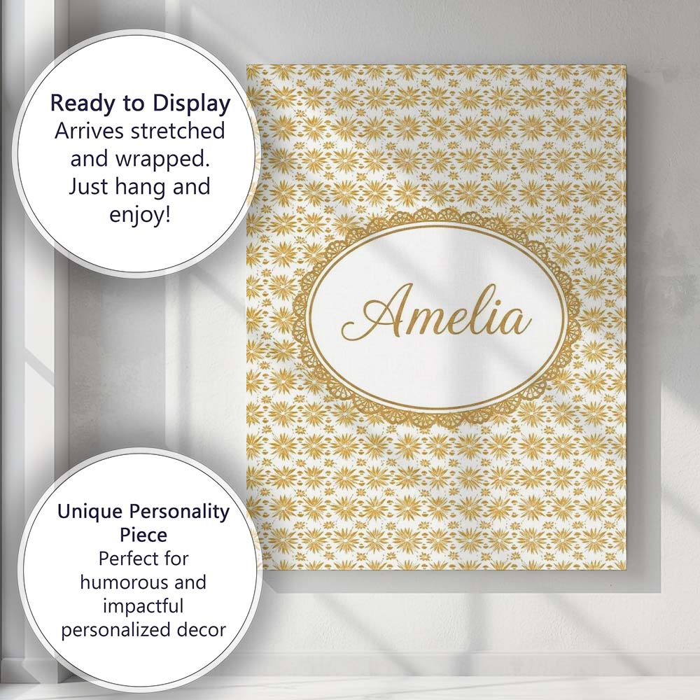 Personalised Name Golden Starburst Floral Custom  Unique Gift Idea Elegant Feature Canvas Wall Art Print Decor Picture Ready to Hang