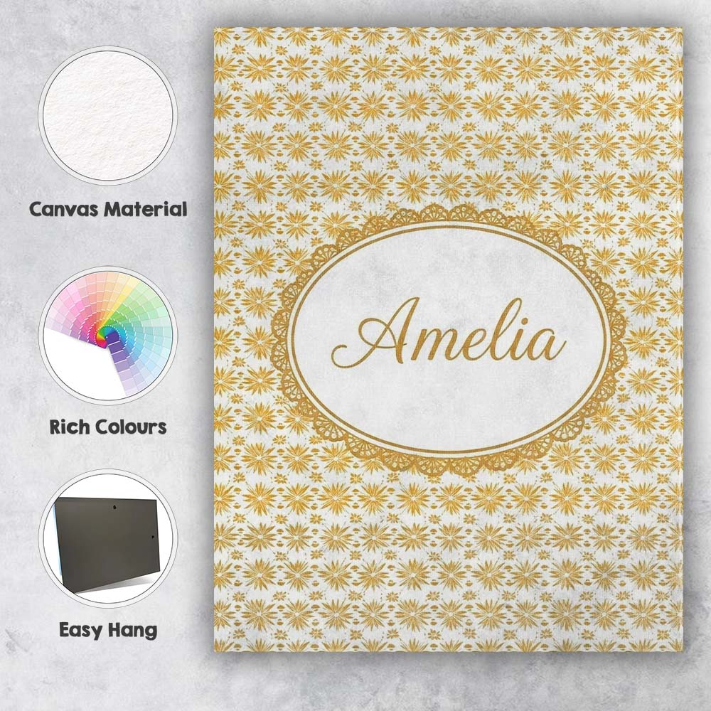 Personalised Name Golden Starburst Floral Custom  Unique Gift Idea Elegant Feature Canvas Wall Art Print Decor Picture Ready to Hang