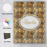 Personalised Name Antique Gold Leaf Damask Custom  Unique Gift Idea Elegant Feature Canvas Wall Art Print Decor Picture Ready to Hang