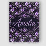 Personalised Name Purple Floral Seamless Custom  Unique Gift Idea Elegant Feature Canvas Wall Art Print Decor Picture Ready to Hang