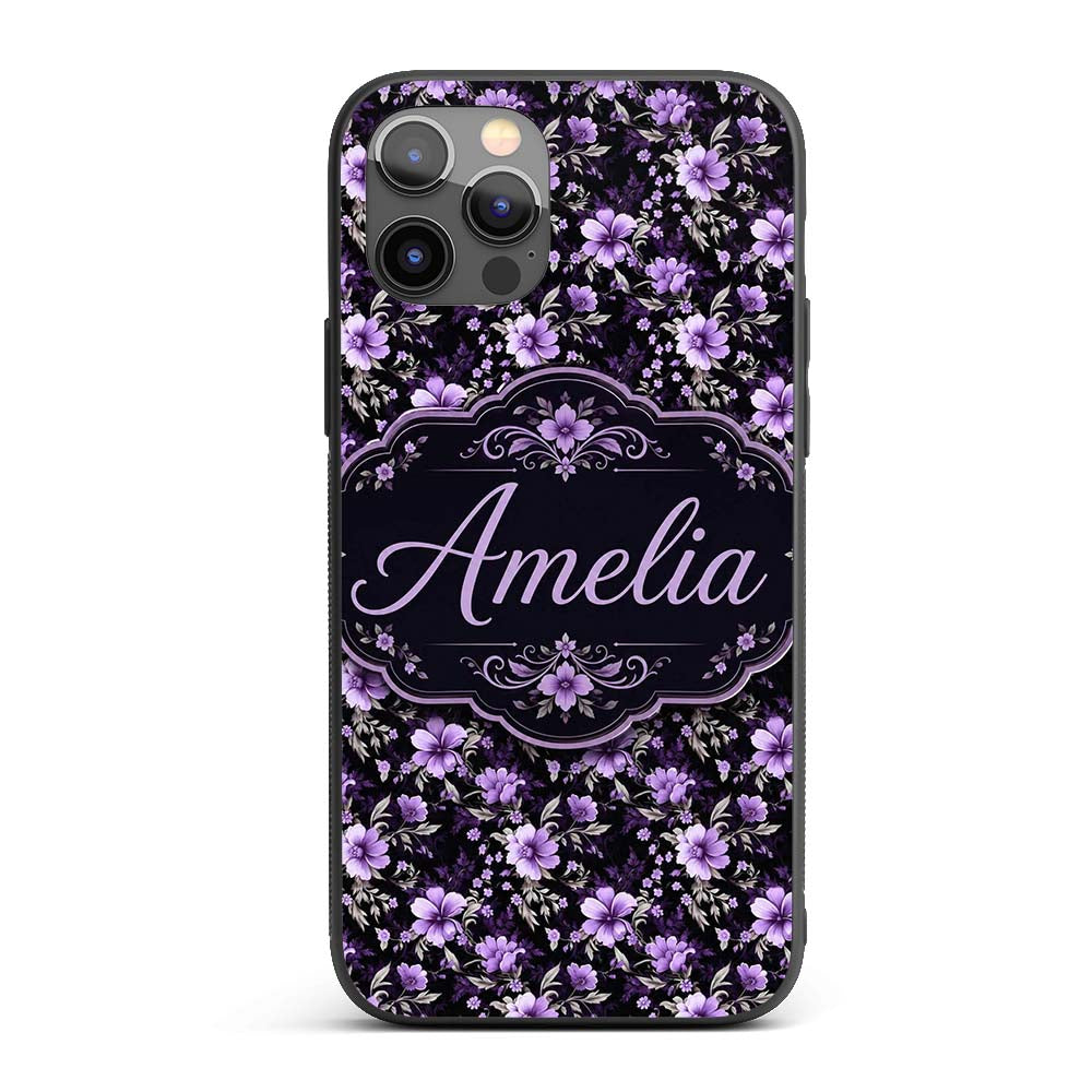 Purple Floral Seamless Pattern Printed Design Custom Name Protective Phone Case Mobile Cover Durable Everyday Smartphone Shock Resistant
