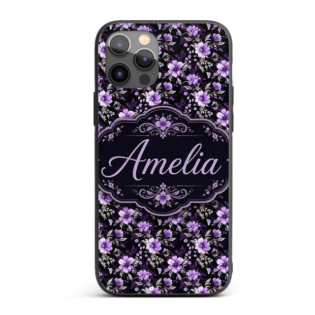 Purple Floral Seamless Pattern Printed Design Custom Name Protective Phone Case Mobile Cover Durable Everyday Smartphone Shock Resistant