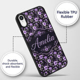 Purple Floral Seamless Pattern Printed Design Custom Name Protective Phone Case Mobile Cover Durable Everyday Smartphone Shock Resistant