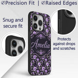 Purple Floral Seamless Pattern Printed Design Custom Name Protective Phone Case Mobile Cover Durable Everyday Smartphone Shock Resistant