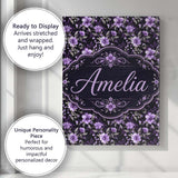 Personalised Name Purple Floral Seamless Custom  Unique Gift Idea Elegant Feature Canvas Wall Art Print Decor Picture Ready to Hang