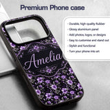 Purple Floral Seamless Pattern Printed Design Custom Name Protective Phone Case Mobile Cover Durable Everyday Smartphone Shock Resistant