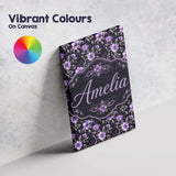 Personalised Name Purple Floral Seamless Custom  Unique Gift Idea Elegant Feature Canvas Wall Art Print Decor Picture Ready to Hang