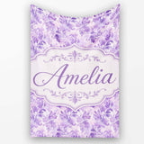 Lavender Ornate Damask Seamless Pattern Soft Watercolor Floral  Personalised Custom Name Super Soft Fleece Blanket Bed Sofa Throw