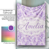 Lavender Ornate Damask Seamless Pattern Soft Watercolor Floral  Personalised Custom Name Super Soft Fleece Blanket Bed Sofa Throw